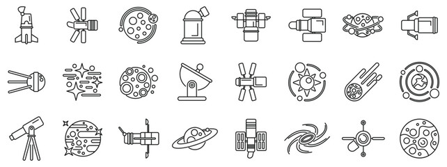 Poster - Hubble telescope icons set outline vector. Space technology. Globe metal
