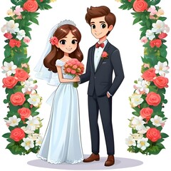 Wall Mural - Valentine's Day wedding cartoon illustration