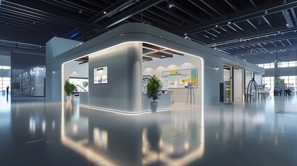 Poster - Empty hall exhibition centre.The backdrop for exhibition stands, booth,market,trade show.Conversation for activity,meeting.Arena for entertainment,event,sports.Indoor for Factory,showr : Generative AI