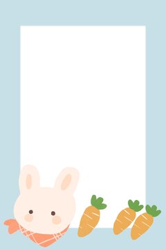 a bunny and carrots are next to a blank paper