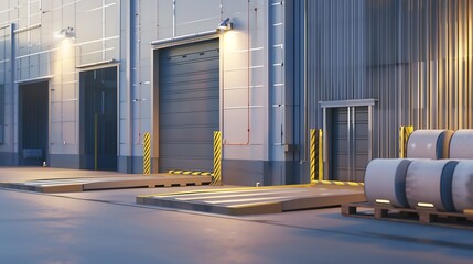Leinwandbilder - Warehouse exterior with loading ramps and slots for trucks to park - modern industry warehouse storage building. : Generative AI