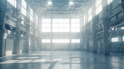 Leinwandbilder - The interior of a big industrial building or factory with steel constructions : Generative AI