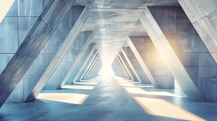 Aufkleber - Architectural design of modern concrete hall with abstract geometry : Generative AI