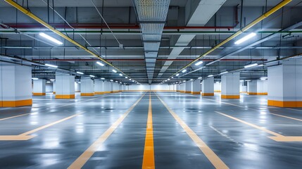 Poster - Empty underground parking lot in modern building. : Generative AI