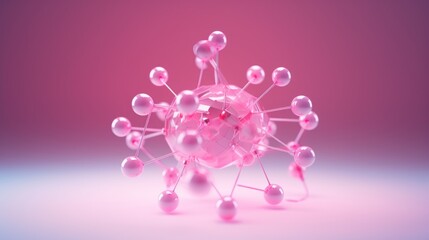 Poster - Abstract close-up photo of molecules, atoms, neurons under a microscope on a pink background. Genetics, Biotechnology, Microbiology, Scientific Technologies, Medicine concepts.