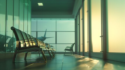 Poster - Airplane vacation concept: Empty waiting area with seats in the airport terminal. : Generative AI