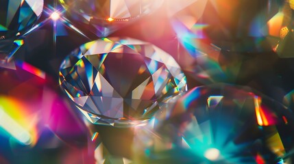 Aufkleber - Lens Flare Abstract Bokeh Lights Leaking Reflection of a Glass round Diamond Crystal Jewelry Defocused Shining Colorful rainbow Light Leaks Rays on Black Background : Generative AI