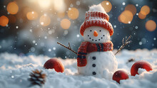 Snowman In Winter, With Empty Place For Text.