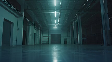 Leinwandbilder - New warehouse for your business, Big Room for Product stock. Lighting on empty warehouse : Generative AI