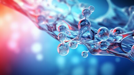 Poster - Beautiful abstract blue red background under the microscope. Cosmetic essence, Moisturizer, Oil for youth and radiance of the skin concept.