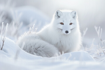 Wall Mural - Arctic fox Vulpes lagopus lying in the snow