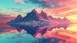 Glassy geometric mountains reflecting the sky's colors, from sunrise hues to twilight blues.