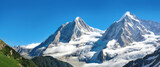 Fototapeta Lawenda - Landscape with Alpine snowy high mountains. Panorama.