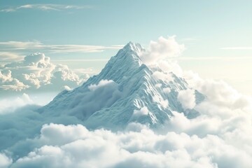 Poster - A towering mountain peak emerges prominently amidst a sea of dense clouds, creating a striking visual contrast, Cloud storage depicted as an enormous digital mountain range, AI Generated