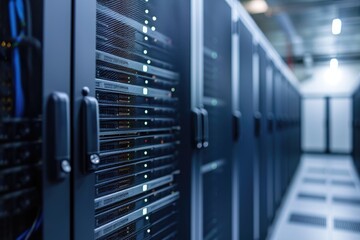 Aufkleber - a row of neatly organized high-efficiency servers with blinking lights in a state-of-the-art data ce
