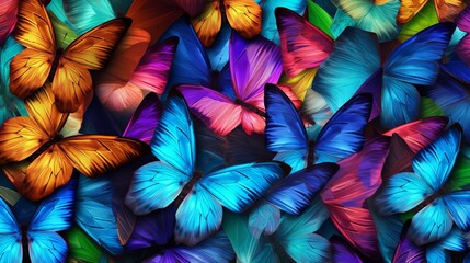 Wall Mural - Colors of rainbow. Pattern of multicolored butterflies morpho, texture background