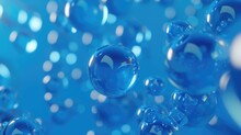 Abstract 3D Rendering Of Floating Blue Spheres With Bokeh Effect