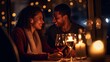 Romantic young couple at restaurant table toasting