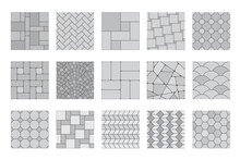 Pavement Top View Patterns, Street Grey Cobblestone Or Garden Sidewalk Tiles, Seamless Vector. Gray Stone And Bricks Pavement Pattern Of Ground Floor, Mosaic Backgrounds With Geometric Cubic Texture
