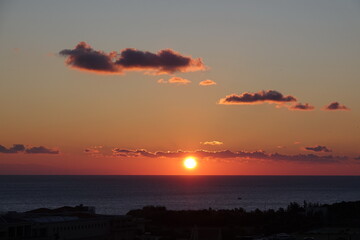 Poster - Sonnenaufgang am Meer bei Rhodos, Blick zur Tuerkei