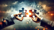 A professional and creative representation of two hand-holding jigsaw puzzle pieces, artistically embodying the concepts of business solutions, succes