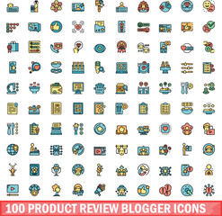 Poster - 100 product review blogger icons set. Color line set of product review blogger vector icons thin line color flat on white