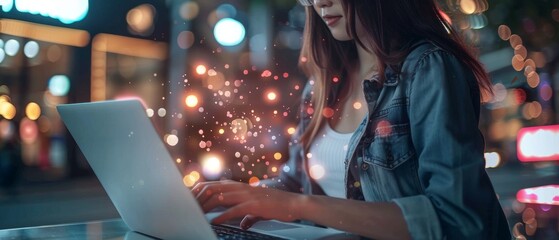 Aufkleber - Using social media, marketing, and a laptop for business.