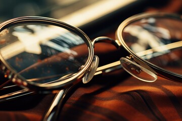 Aufkleber - A pair of glasses resting on top of a cloth. Ideal for illustrating vision concepts