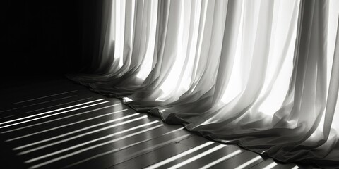 Poster - Black and white photo of a curtain, suitable for interior design projects