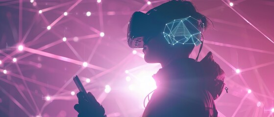 Aufkleber - Taking part in the Metaverse Virtual World via a smart phone. Futuristic Tone. Conceptual photo.