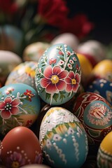 Poster - Colorful Easter eggs displayed on a table. Great for holiday designs