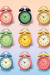 Aufkleber - Collection of various colored alarm clocks, perfect for time management concepts