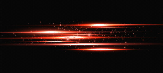 Wall Mural - light flash or red neon stripes. laser beams. beautiful light reflections. glowing stripes on a tran