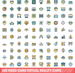 Poster - 100 video game virtual reality icons set. Color line set of video game virtual reality vector icons thin line color flat on white