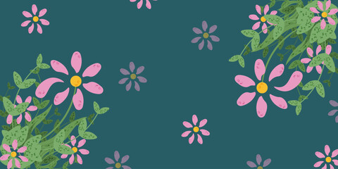 Wall Mural - Spring Flowers Frame with space for text.  3d nature Floral  background with copy space. Daisy border. Vector illustration can used web design. EPS 10