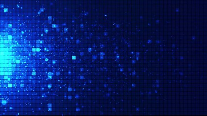Leinwandbilder - An animated background of rows of squares changing color and moving chaotically. Pixel graphics, moving squares and particles. Background of glowing squares. Bright abstract mosaic blue background wit
