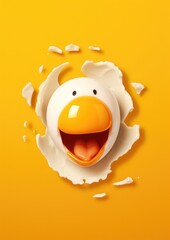 Wall Mural - Happy smiley chicken broken eggs illustration, food protein healthy food .  Generative Ai.