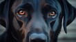Detailed close-up of a black dog's face, suitable for pet care or animal welfare concepts