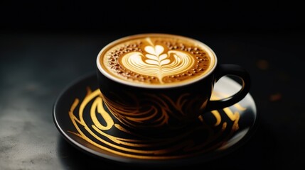 Poster - A cup of coffee on a saucer on a table. Suitable for coffee shop promotions