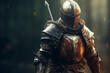 Majestic Medieval Knight Ready for Battle: A Banner of Valor and Strength Unfurled