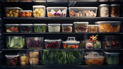 Poster - A refrigerator filled with a diverse selection of food items. Ideal for food and kitchen-related designs