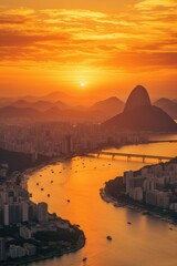 Poster - City skyline at sunset, ideal for travel promotions