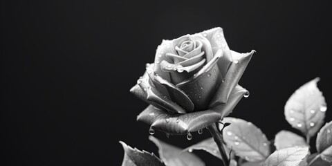 Poster - Close-up shot of a rose covered in water droplets, suitable for various design projects