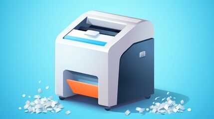 Poster - Paper shredder on blue background. Suitable for office equipment concept