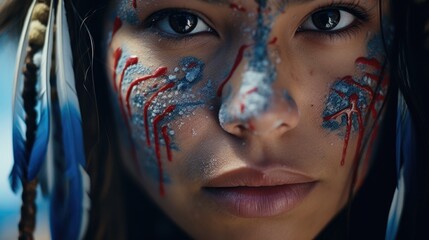 Poster - Close up of a person with a painted face, suitable for creative projects