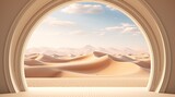 a desert landscape with a round window