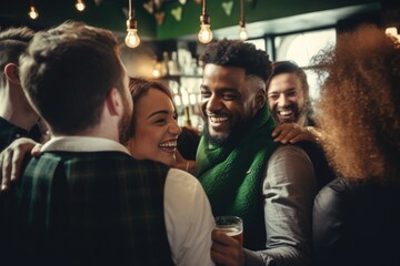 Poster - A group of people socializing at a bar. Suitable for lifestyle and social gathering concepts