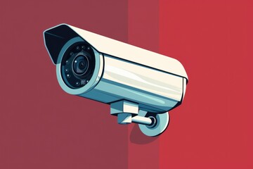 Poster - A security camera mounted on a red wall. Suitable for security and surveillance concepts