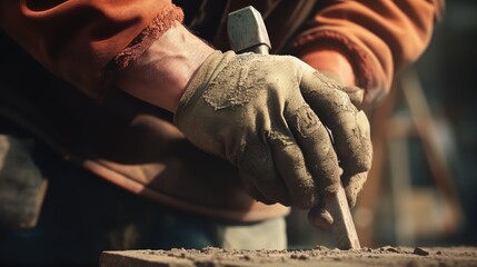 Wall Mural - Close up of a person using a hammer, suitable for construction and DIY projects