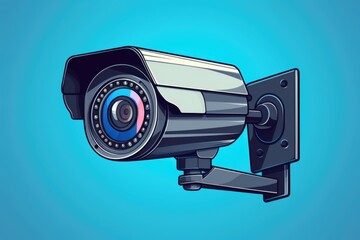 Poster - A security camera against a blue backdrop. Ideal for security concepts